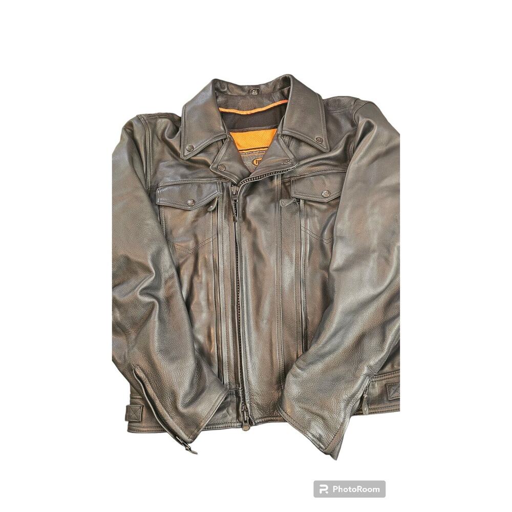 First Classics Leather Jacket Mens Large Classic Gear Coat Heavyweight Black VTG